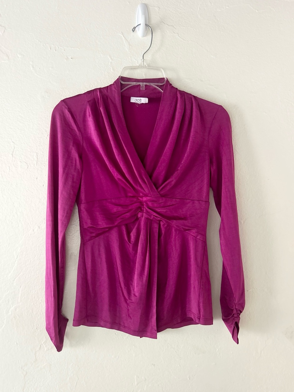 Cache Magenta Long Sleeve Top Ruched Detail